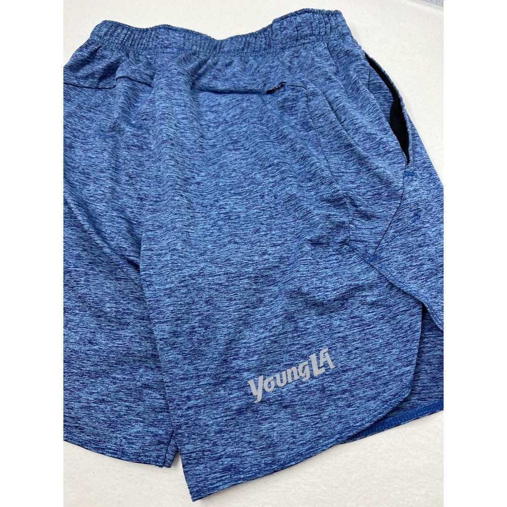 YoungLA Shorts Mens Medium Blue Heather Stretch Zip Pockets Active Training Gym - Picture 4 of 11